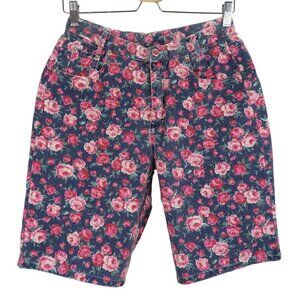 VTG Good Fellows Women 11/12 Pink Rose Flower Floral Denim Mom Shorts Pockets